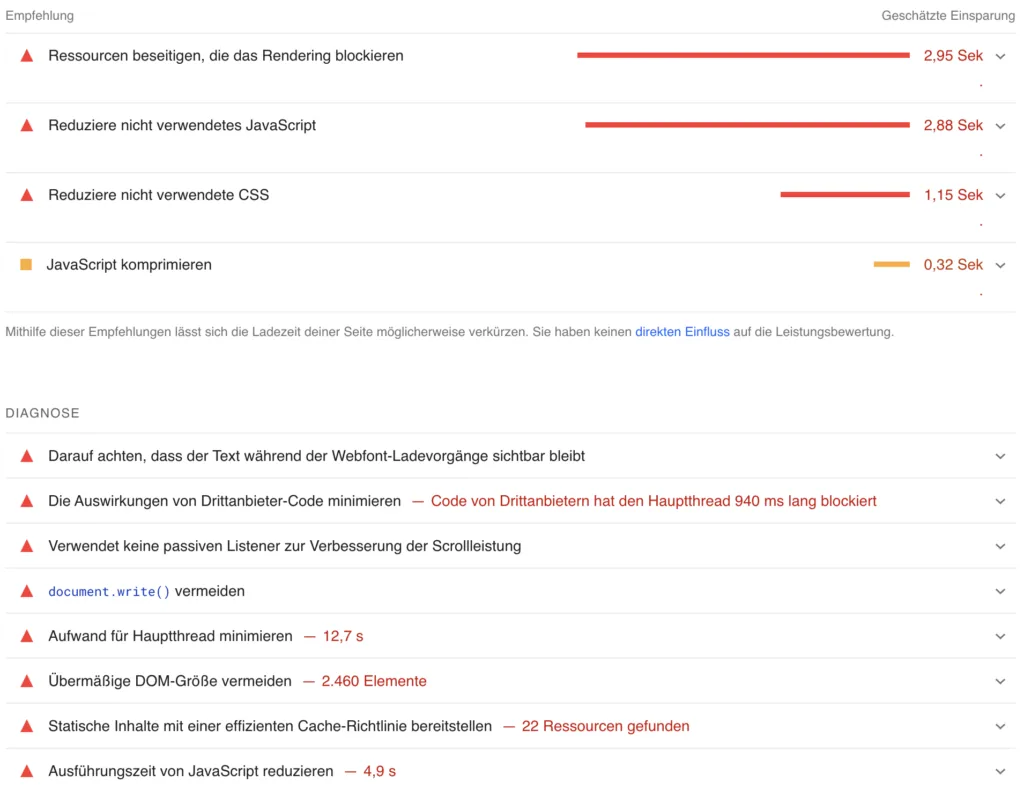 Pagespeed Optimierung: Deine Webseite auf der Überholspur! pagespeed insights rote meldungen