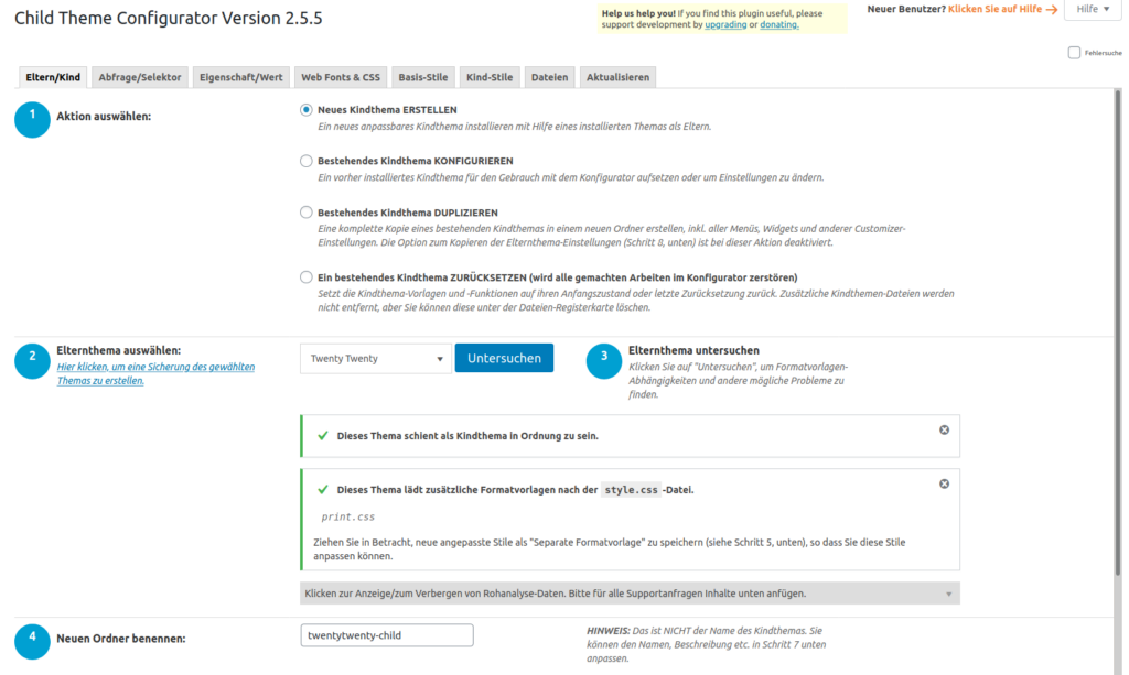 Child Theme generator oben Child Theme generator oben