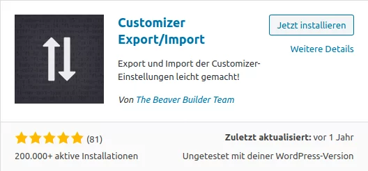 customizer import export