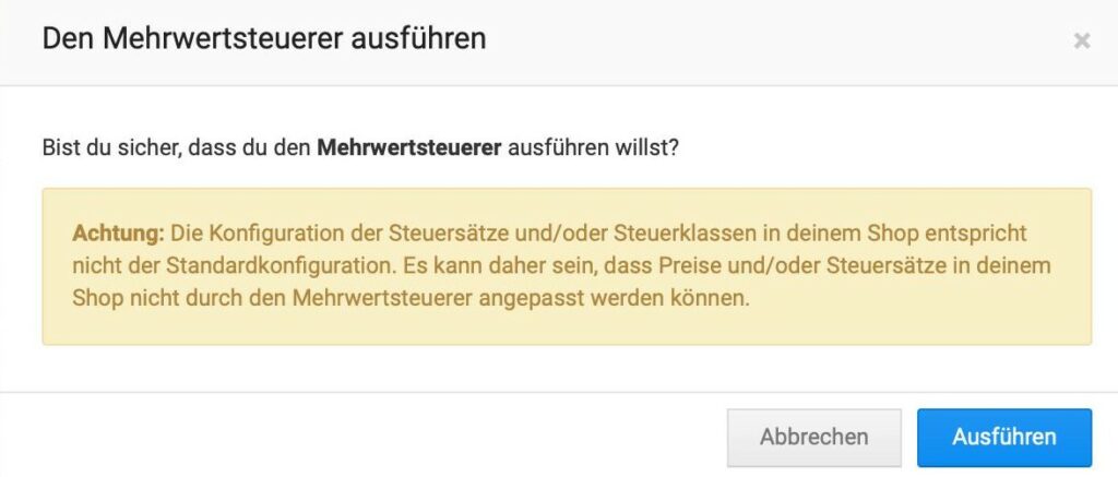 Mehrwertsteuerer konfiguration hinweis 1 Mehrwertsteuerer konfiguration hinweis
