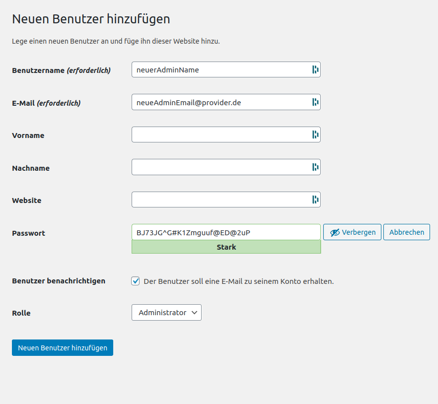 neuen Wordpress Nutzer anlegen neuen WordPress Nutzer anlegen