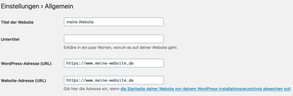 Wp Einstellungen Website und Wordpress Adresse Wp Einstellungen Website und WordPress Adresse