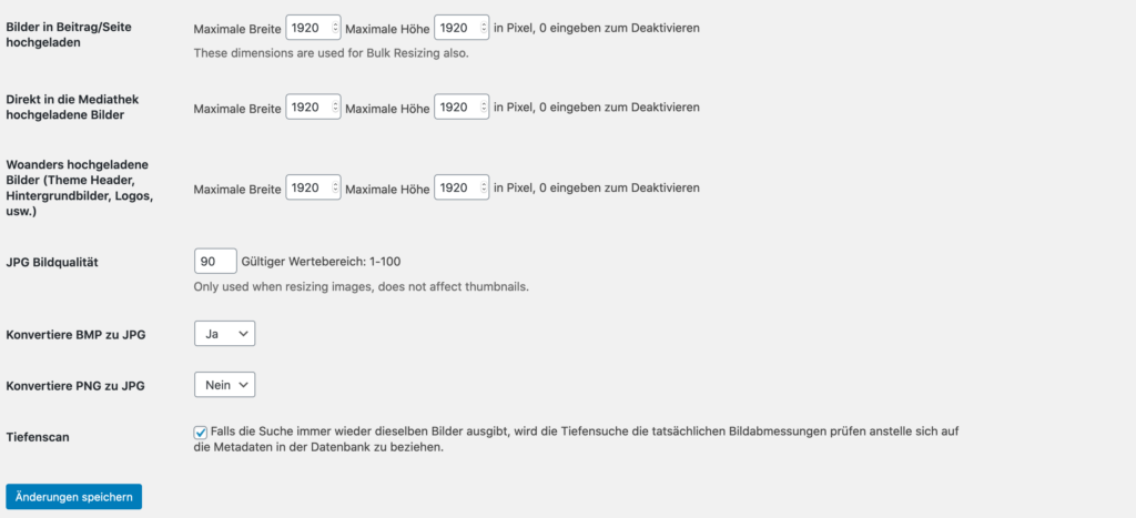 Imsanity Plugin – Bulk Verkleinerung von Bildern Imsanity Einstellmöglichkeiten Imsanity