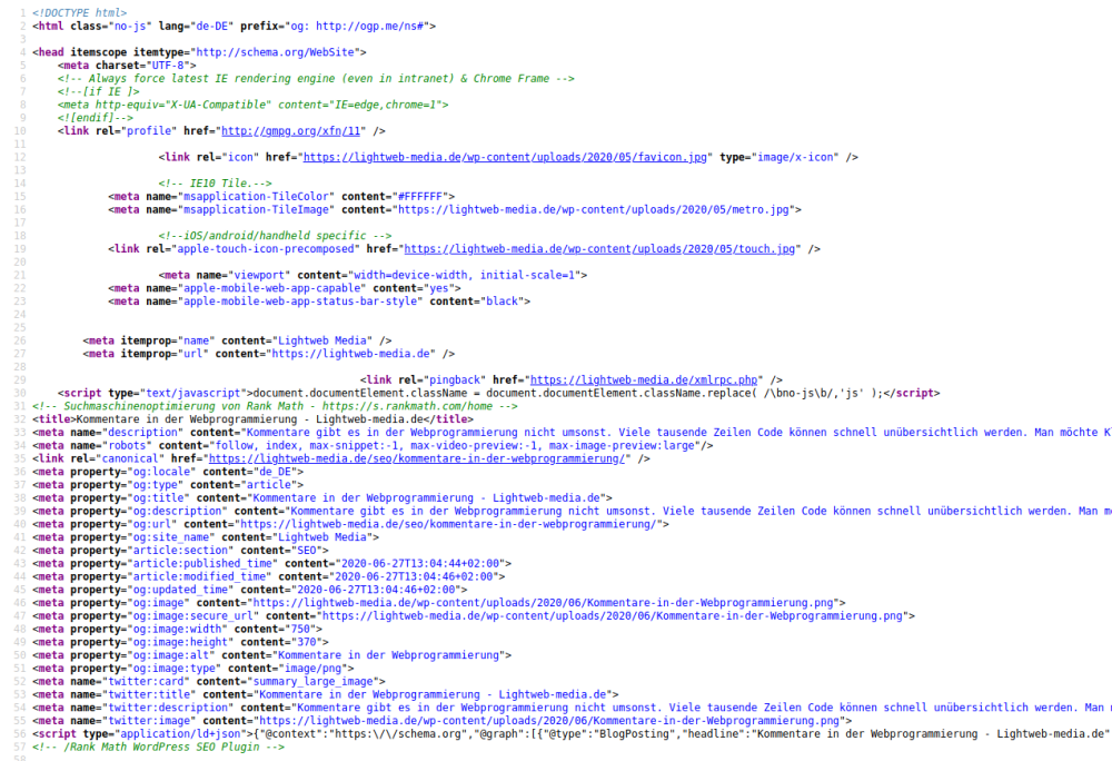 Kommentare in der Webprogrammierung Quelltext HTML Kommentare