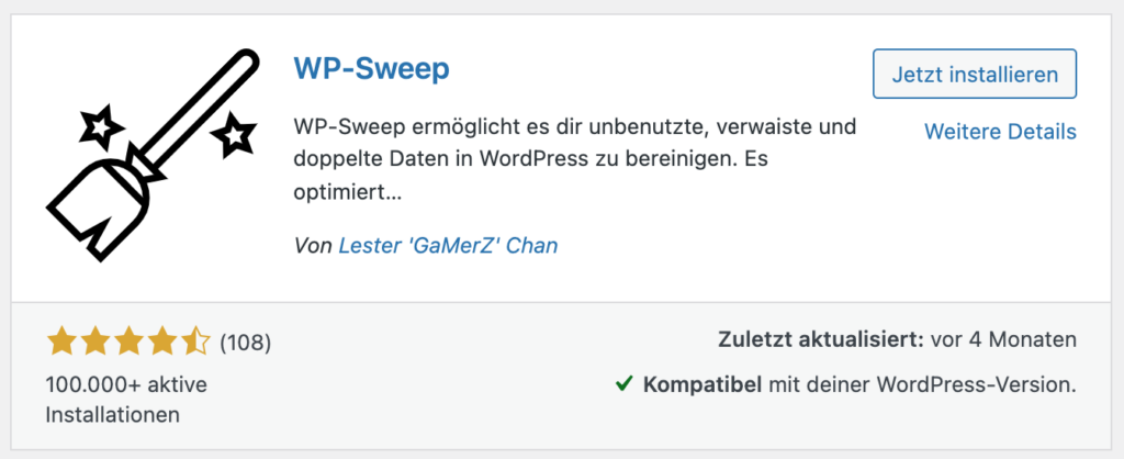 WordPress: Datenbank um Revisionen bereinigen WP Sweep Plugin in WordPress installieren wordpress datenbank bereinigen WordPress: Datenbank um Revisionen bereinigen WP Sweep Plugin in WordPress installieren wordpress datenbank bereinigen