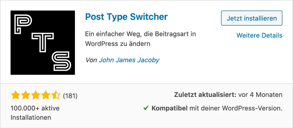 Post Type Switch: Seite zu Beitrag und umgekehrt wechseln WordPress Post Type Switcher Plugin Post Type Switcher