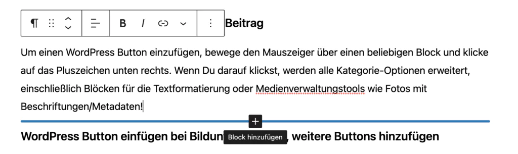 WordPress: Buttons verwenden mit Gutenberg Gutenberg Button Hinzufuegen
