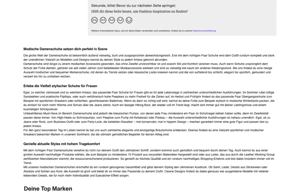 E-Commerce SEO – Optimierung des eigenen Onlineshops Zalando Kategoriebeschreibung