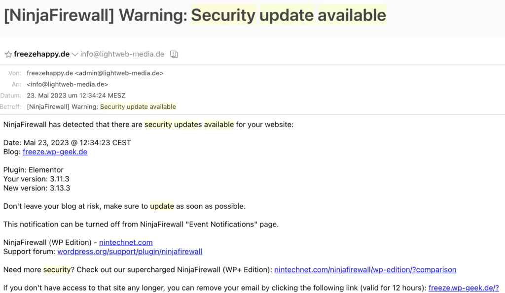 Wordfence vs NinjaFirewall NinjaFirewall warnt per Mail wordfence vs ninjafirewall