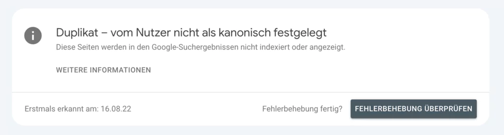 gsc erklärt: duplikat - vom nutzer nicht als kanonisch festgelegt duplikat vom nutzer nicht als kanonisch festgelegt fehler