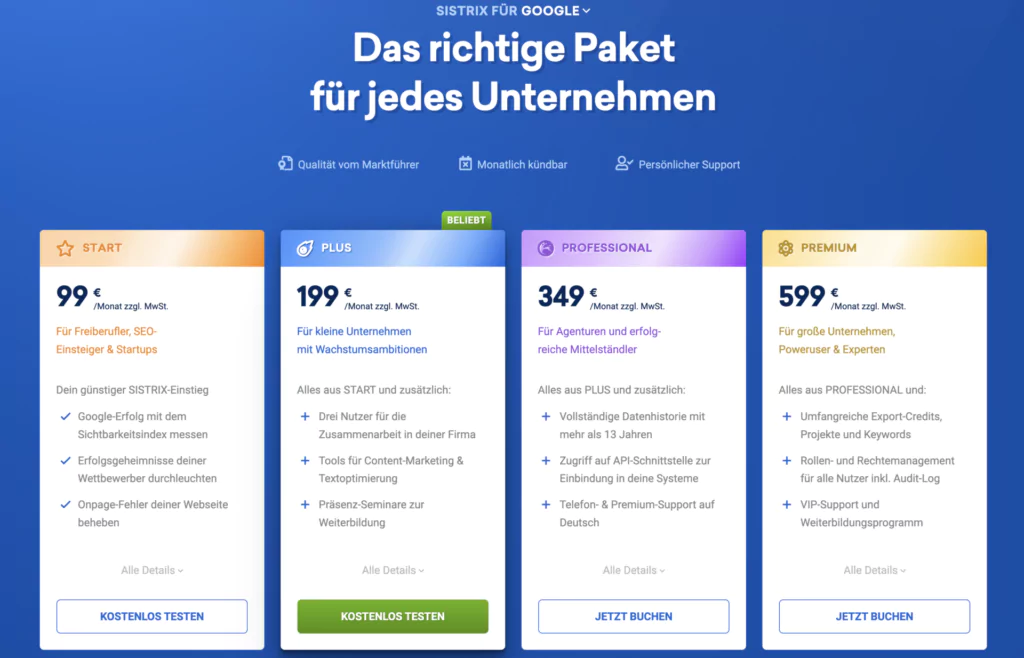 die wichtigsten seo tools für 2024 sistrix preis