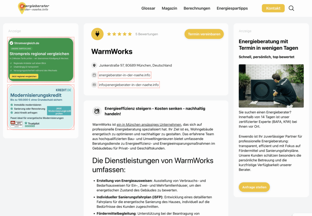 energie berater in der naehe - Lightweb Media GmbH webseite mit informationen zu energieberatung und dienstleistungen von warmworks in münchen.